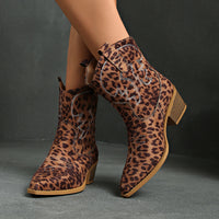 Women's Suede Western Ankle Boots - Short Cowboy Booties with Block Heel, Fall Boots
