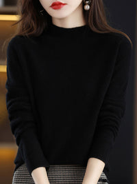 Womens Mock Neck Knitted Sweater - Loose Fit Winter Pullover