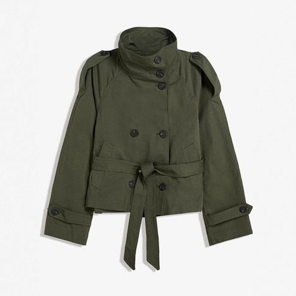 Womens Double-Breasted Windbreaker - Retro Loose Fit Short Jacket
