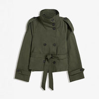 Womens Double-Breasted Windbreaker - Retro Loose Fit Short Jacket