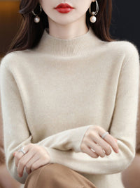 Womens Mock Neck Knitted Sweater - Loose Fit Winter Pullover