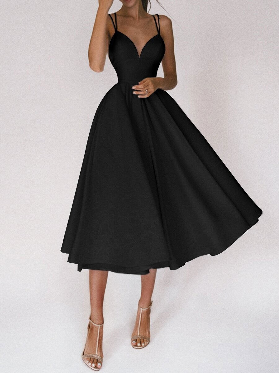 Womens A-Line Midi Dress - Sleeveless Strappy Flared Summer Dress