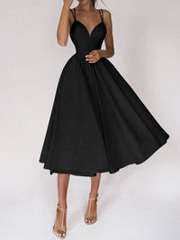 Womens A-Line Midi Dress - Sleeveless Strappy Flared Summer Dress