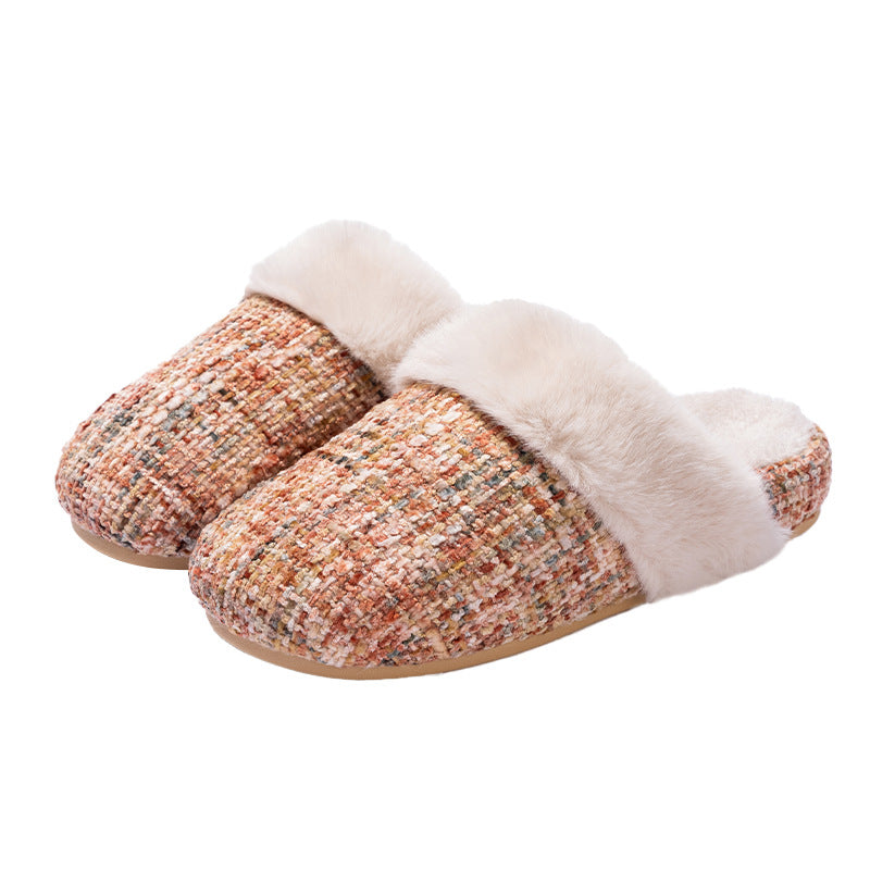 Women's Plush Lined Tweed Slippers - Fuzzy Trim Slip On House Shoes, Warm Winter Slippers
