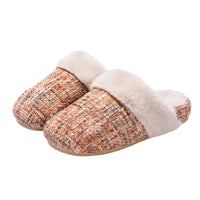 Women's Plush Lined Tweed Slippers - Fuzzy Trim Slip On House Shoes, Warm Winter Slippers