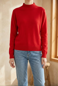 Women's Mock Neck Sweater - Soft Knit Loose Fit Pullover for Fall & Winter
