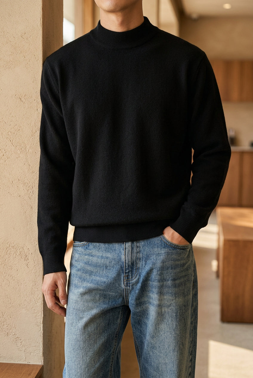 Men's Mock Neck Sweater - Slim Fit Soft Knit Pullover for Fall & Winter