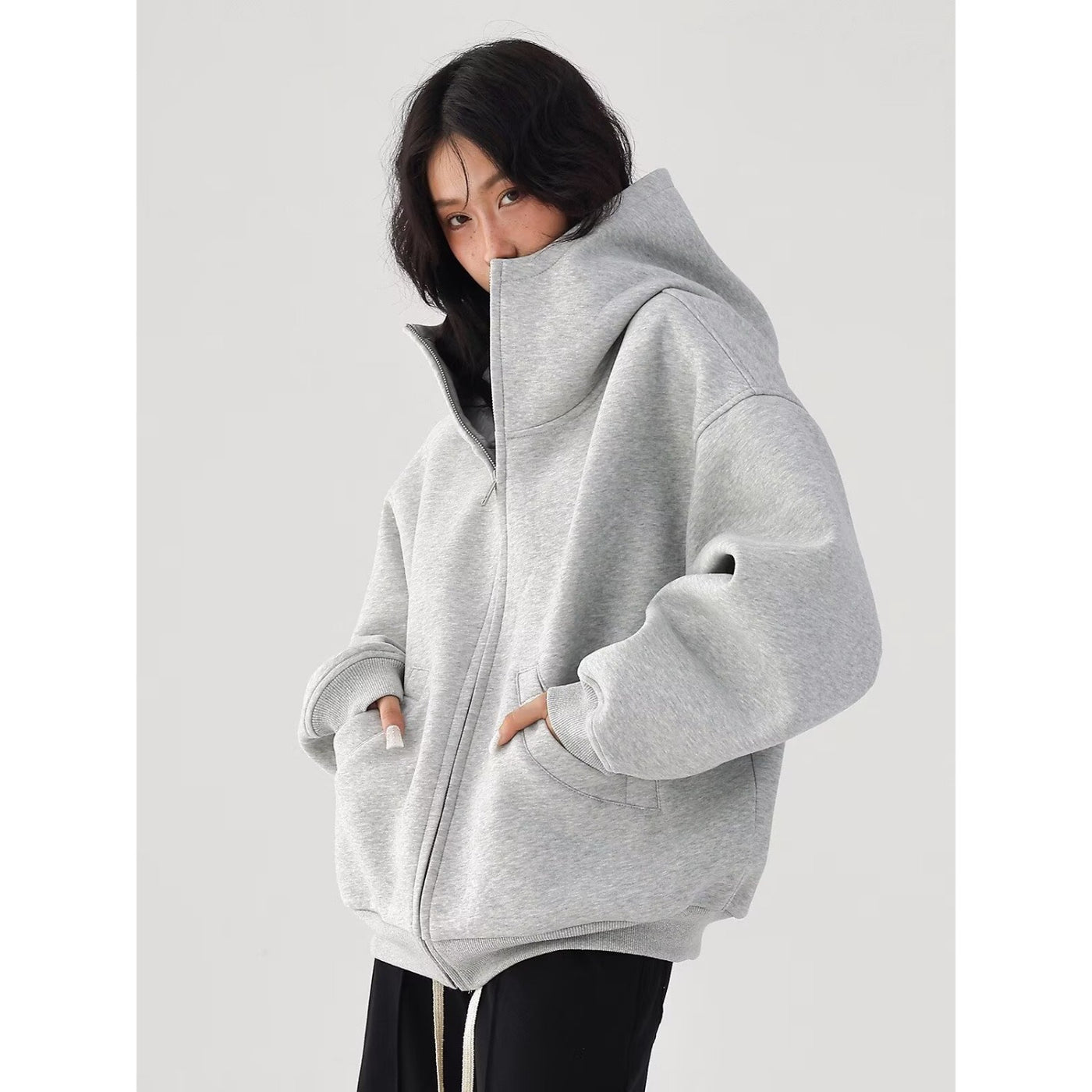 Mens Zip Up Hoodie - Stand Collar Hooded Sweatshirt Jacket