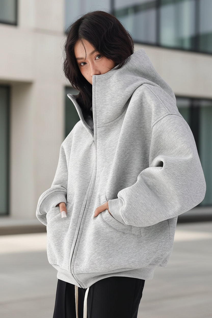 Unisex Zip Up Hoodie - Thick Full Zip Hooded Sweatshirt with Stand Collar, Warm Fall & Winter Layer