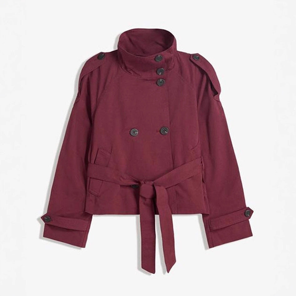 Womens Double-Breasted Windbreaker - Retro Loose Fit Short Jacket