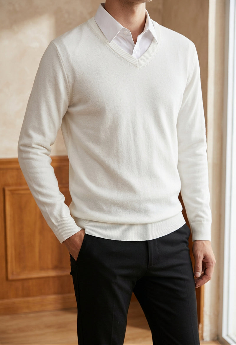 Men's V Neck Sweater - Lightweight Knit Pullover for Fall Layering