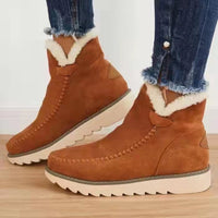 Women's Fur Lined Suede Snow Boots - Warm Slip On Winter Ankle Boots