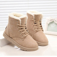Women's Fur Lined Lace Up Snow Boots - Warm Flat Winter Ankle Boots