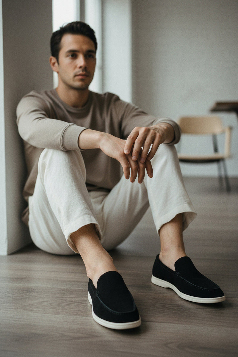 Mens Slip On Loafers - Low Wedge Heel Casual Driving Shoes