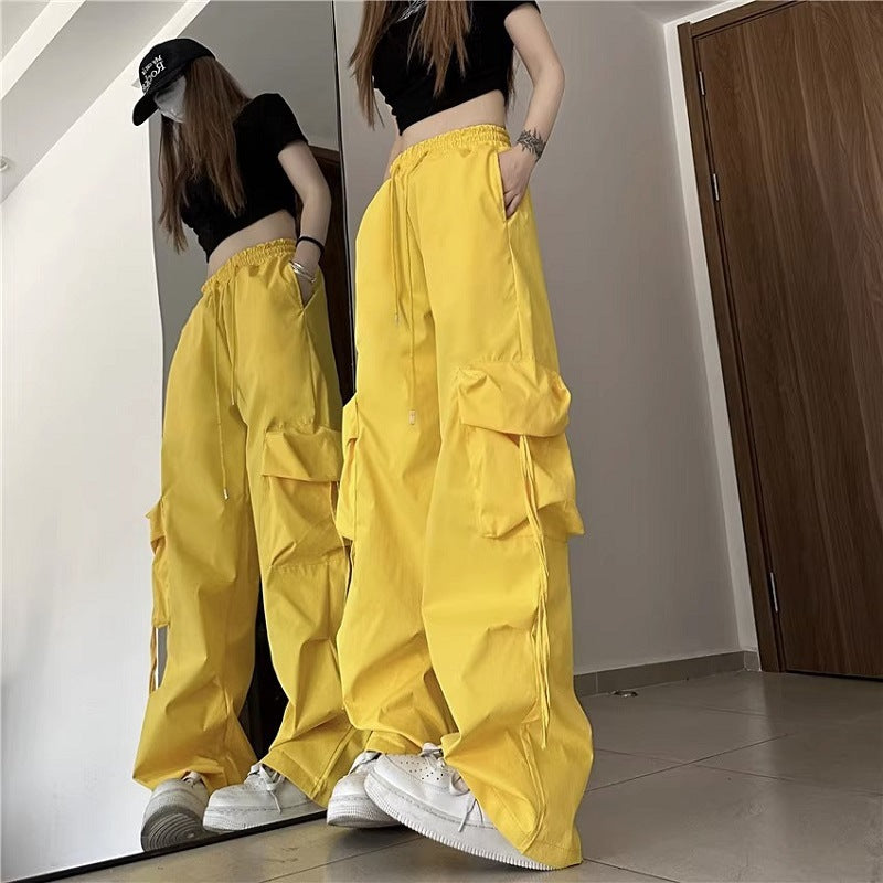 Womens Cargo Wide Leg Trousers - High Waist Baggy Utility Pants
