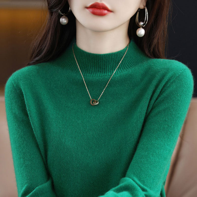 Womens Mock Neck Knitted Sweater - Loose Fit Winter Pullover