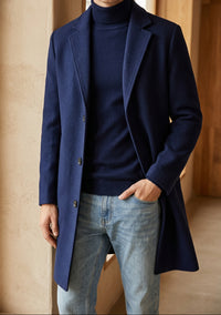 Men's Long Overcoat - Single Breasted Notch Lapel Winter Coat, Slim Fit Topcoat