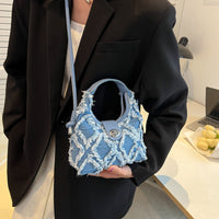 Womens Quilted Denim Crossbody Bag - Tassel Detail Shoulder Bag