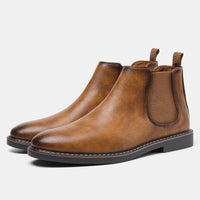 Men's Brown Chelsea Boots - Faux Leather Slip On Ankle Boots for Fall & Winter
