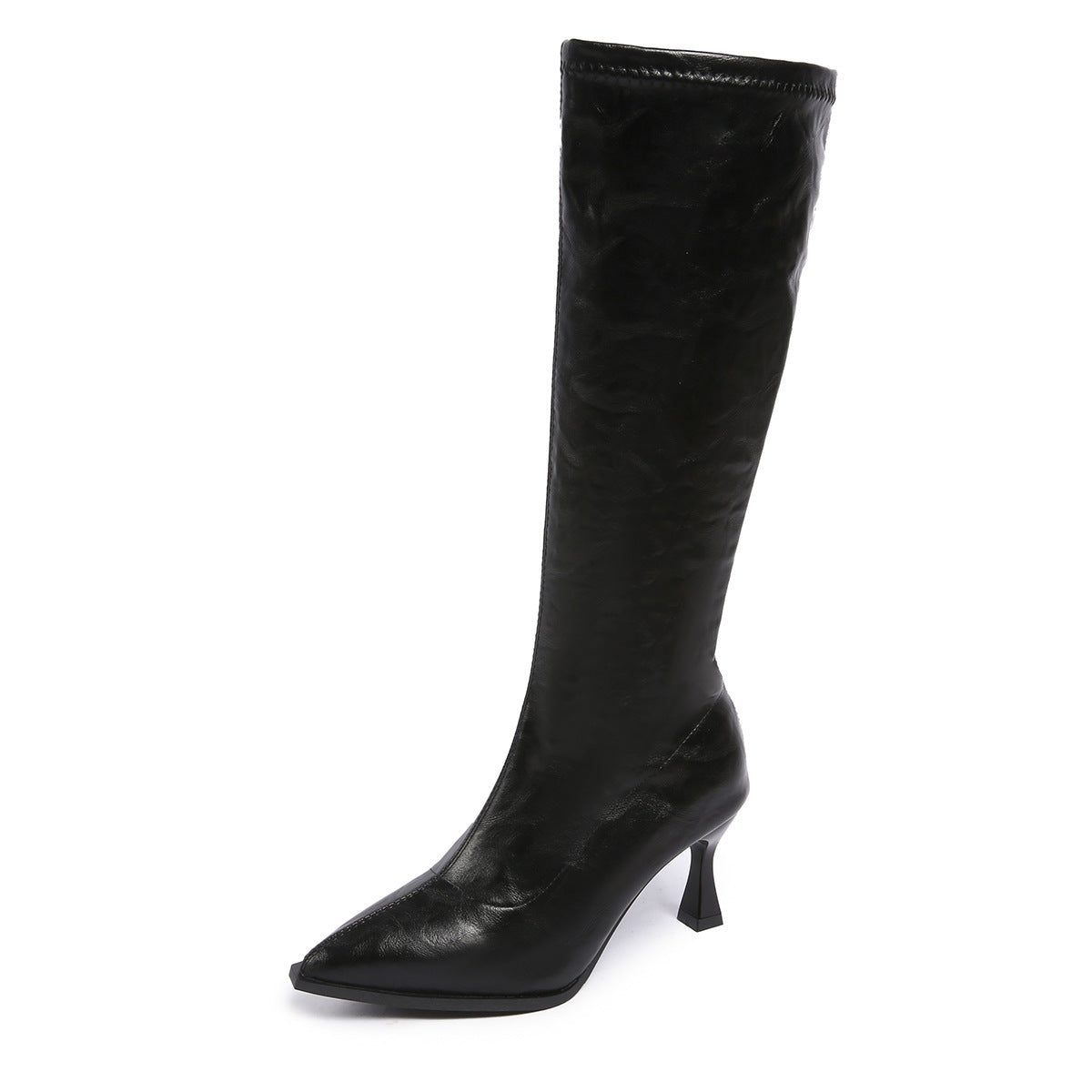 Women's Stiletto Knee High Boots - Pointed Toe Faux Leather Tall Boots