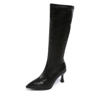 Women's Stiletto Knee High Boots - Pointed Toe Faux Leather Tall Boots