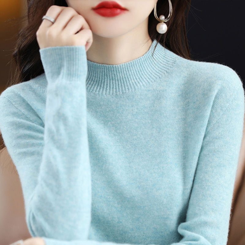 Womens Mock Neck Knitted Sweater - Loose Fit Winter Pullover
