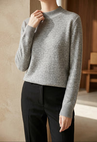 Women's Mock Neck Sweater - Soft Knit Loose Fit Pullover for Fall & Winter