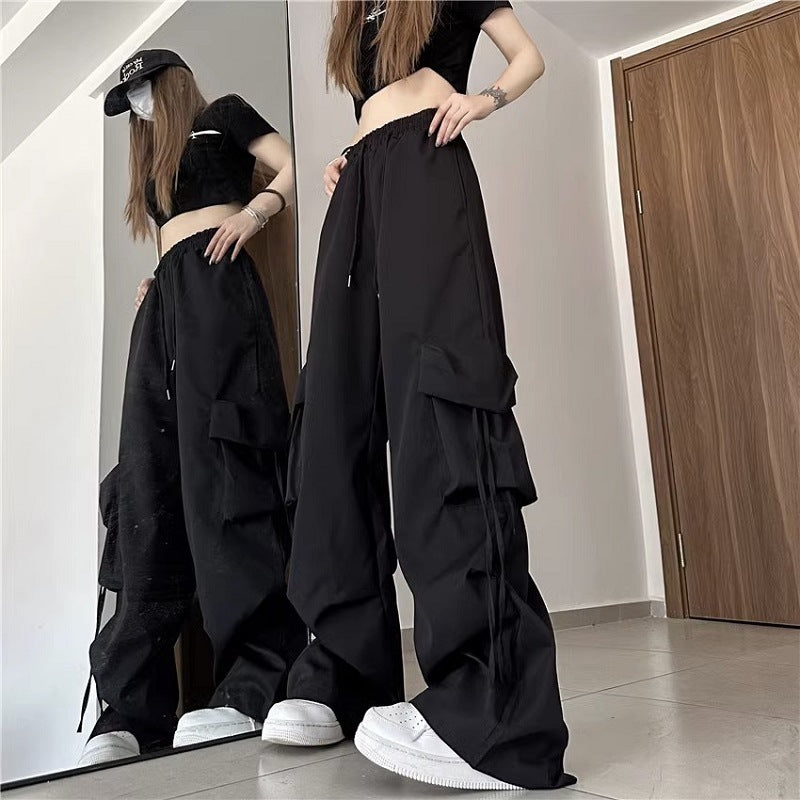 Womens Cargo Wide Leg Trousers - High Waist Baggy Utility Pants