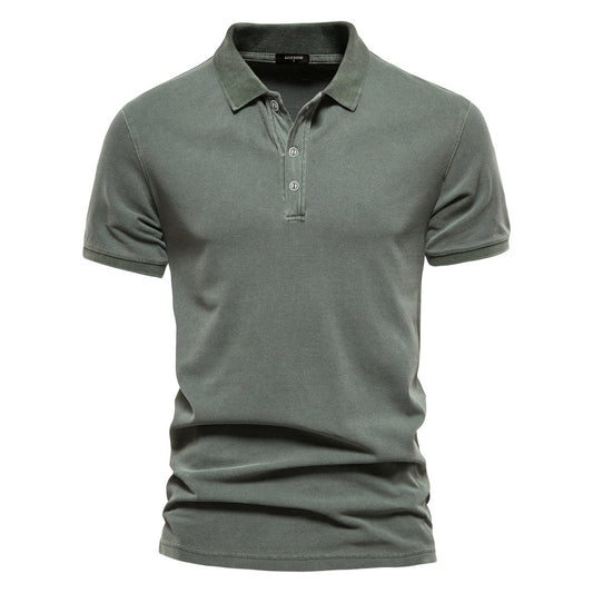 Mens Cotton Polo Shirt - Fitted Lapel Collar Short Sleeve