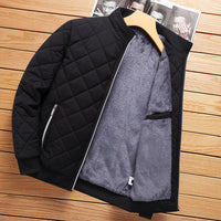 Mens Fleece Lined Winter Jacket - Stand Collar Zip Up Padded Coat