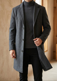 Men's Long Overcoat - Single Breasted Notch Lapel Winter Coat, Slim Fit Topcoat