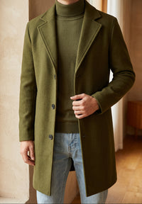 Men's Long Overcoat - Single Breasted Notch Lapel Winter Coat, Slim Fit Topcoat