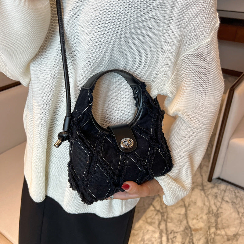 Womens Quilted Denim Crossbody Bag - Tassel Detail Shoulder Bag