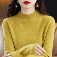 Womens Mock Neck Knitted Sweater - Loose Fit Winter Pullover