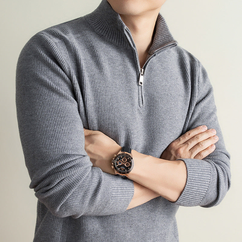 Men's Quarter Zip Sweater - Half Zip Stand Collar Ribbed Knit Pullover, Warm Fall & Winter Jumper