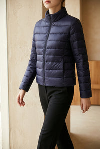 Women's Cropped Puffer Jacket - Lightweight Stand Collar Down Jacket for Fall & Winter