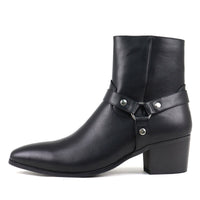 Mens Pointed Toe Ankle Boots - Side Zip Mid Heel Chelsea Style