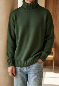 Men's Chunky Turtleneck Sweater - Oversized Knit Pullover, Warm Winter Jumper
