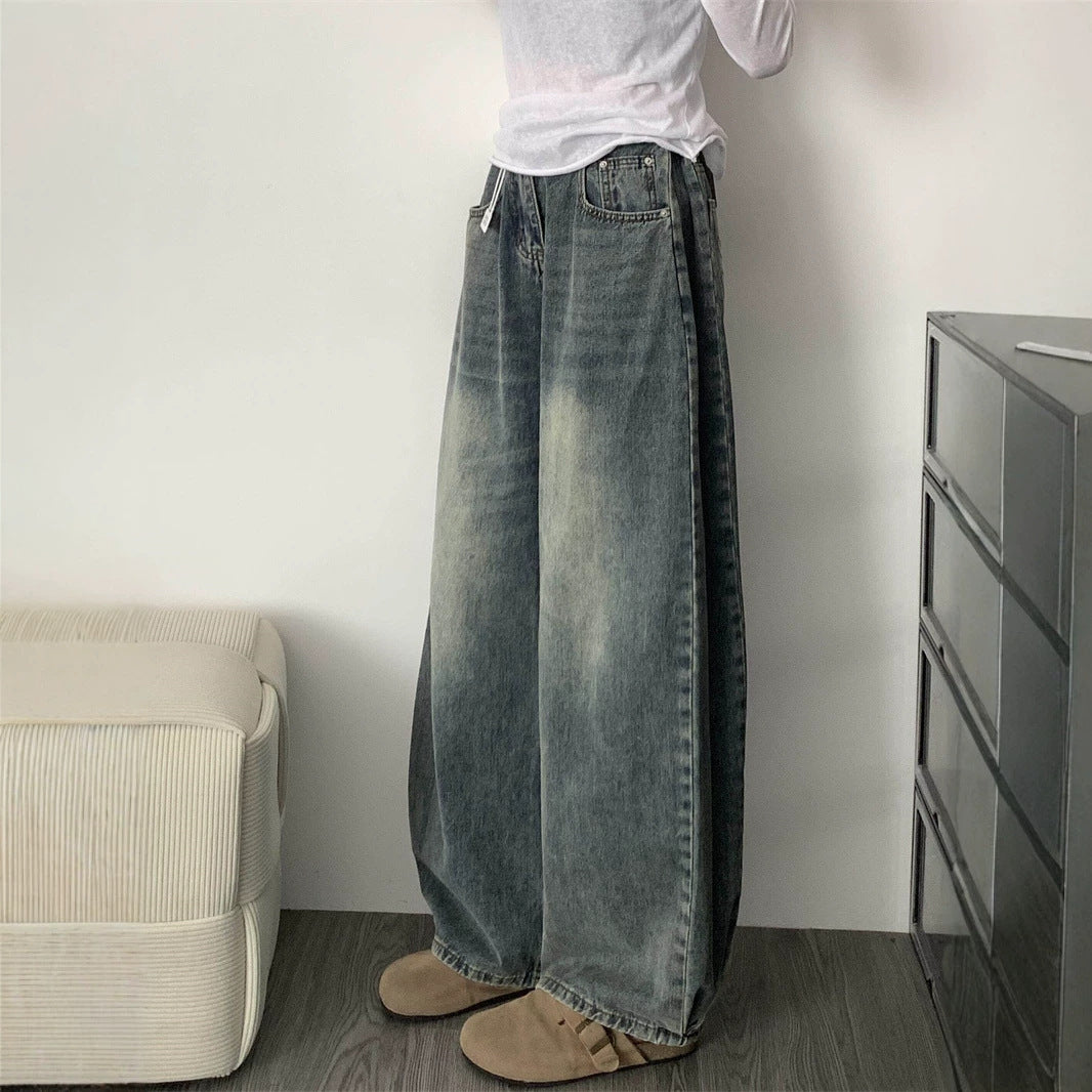Womens High Waist Wide Leg Jeans - Pleated Flared Denim Pants