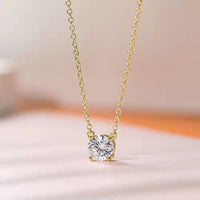 Gold Plated Clavicle Necklace - Simulated Diamond Pendant Chain