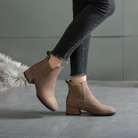 Women's Suede Chelsea Boots - Block Heel Slip On Ankle Boots for Fall