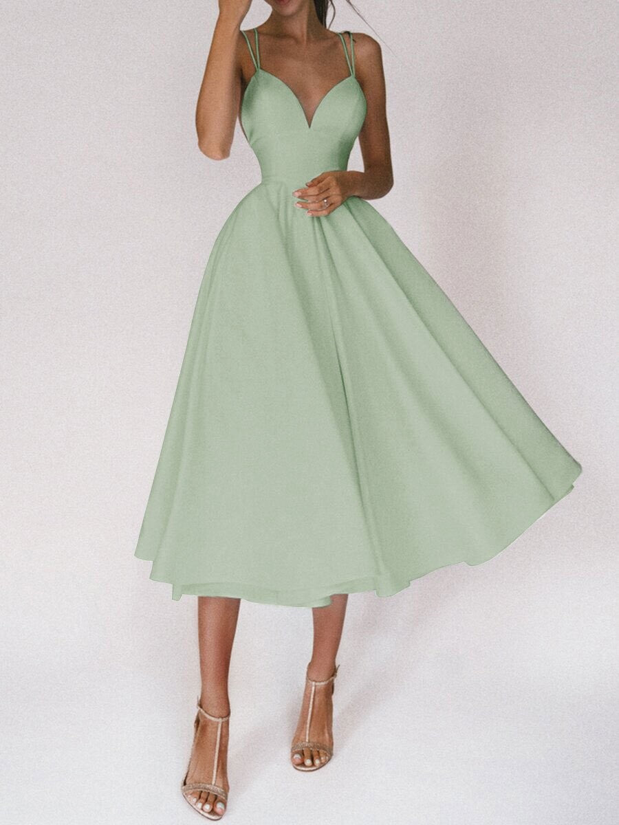 Womens A-Line Midi Dress - Sleeveless Strappy Flared Summer Dress