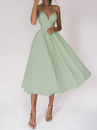 Womens A-Line Midi Dress - Sleeveless Strappy Flared Summer Dress