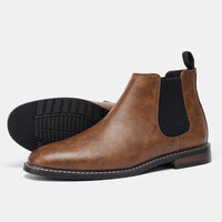 Men's Brown Chelsea Boots - Faux Leather Slip On Ankle Boots for Fall & Winter
