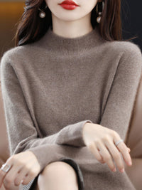 Womens Mock Neck Knitted Sweater - Loose Fit Winter Pullover