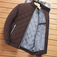 Mens Fleece Lined Winter Jacket - Stand Collar Zip Up Padded Coat
