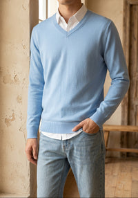 Men's V Neck Sweater - Lightweight Knit Pullover for Fall Layering