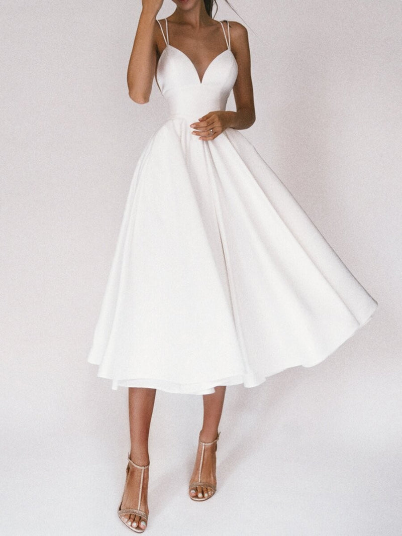 Womens A-Line Midi Dress - Sleeveless Strappy Flared Summer Dress