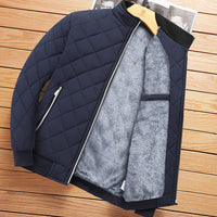 Mens Fleece Lined Winter Jacket - Stand Collar Zip Up Padded Coat