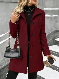 Women's Wool Blend Coat - Mid Length Single Breasted Lapel Winter Overcoat